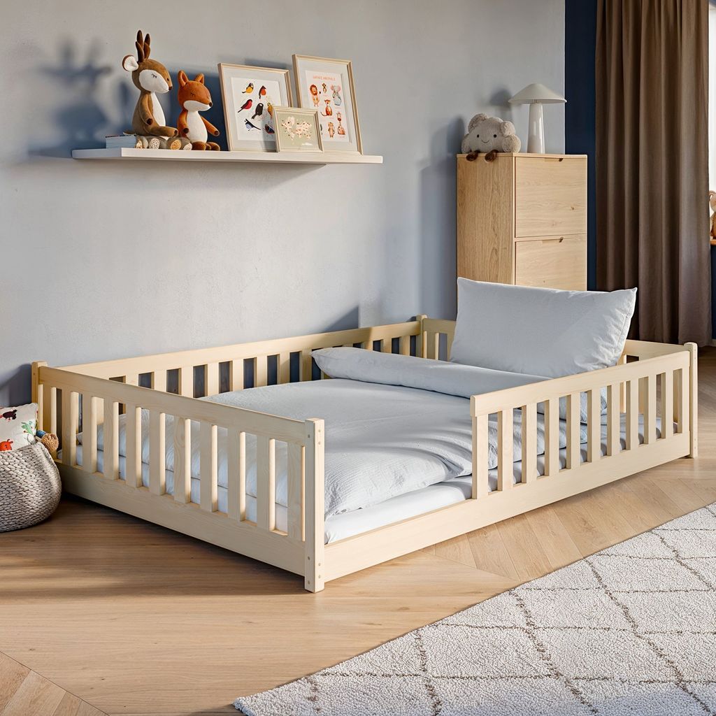 Kinderbett Bodenbett 140x200 cm mit Rausfallschutz & Produktbild