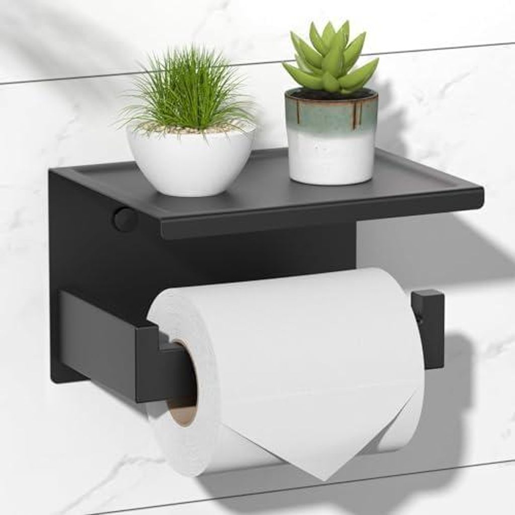 Toilettenpapierhalter Ohne Bohren, Selbstklebend Klopapierhalter mit Ablage, Edelstahl Klorollenhalter Wandmontage, Wc Papier Halterung Rollenhalte...