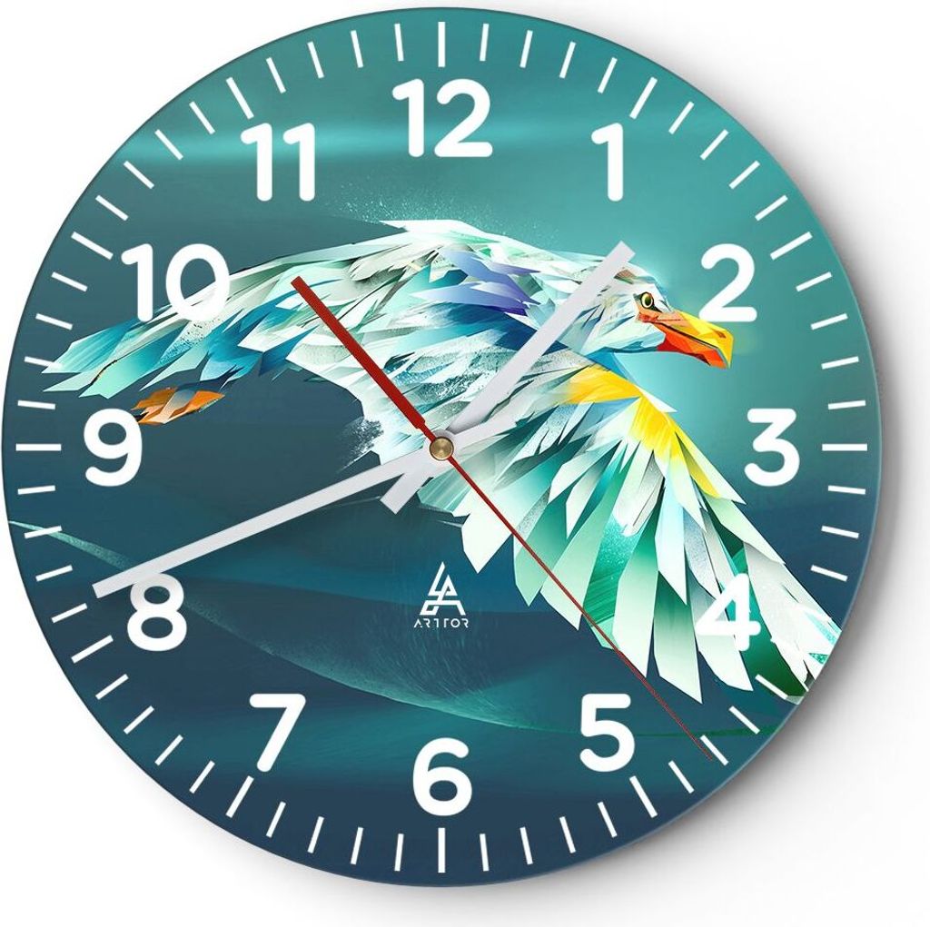 Wanduhr - Rund - Glasuhr - Adler Abstraktion - 30x30cm - Schleichendes Uhrwerk - Lautlos - zum Aufhängen bereit - Dekoration Modern - Wanddekorati...