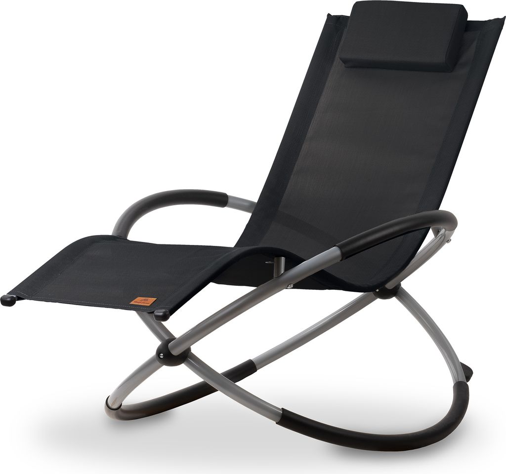 A black and gray lounge chair on a white background.