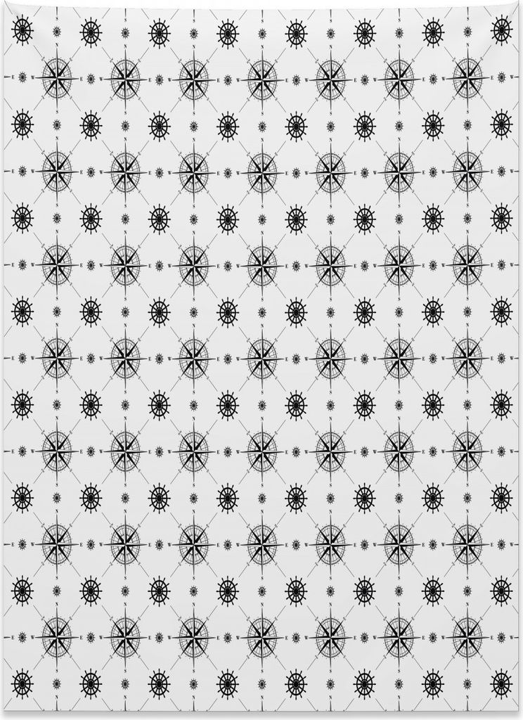 Abakuhaus Kompass Wandteppich, Windrose und Helms aus Weiches Mikrofaser Stoff Kein Verblassen Klare Farben Waschbar, 110 x 150 cm, Weiß Schwarz
