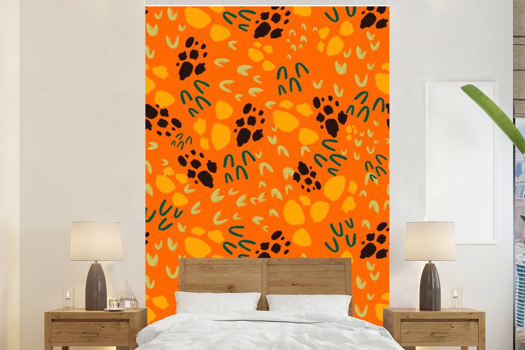 MuchoWow Fototapete für Wohnzimmer oder Schlafzimmer Wandtapete Vinyl Motivtapete Orange - Sporen - Muster - 160x240 cm - Vinyltapete