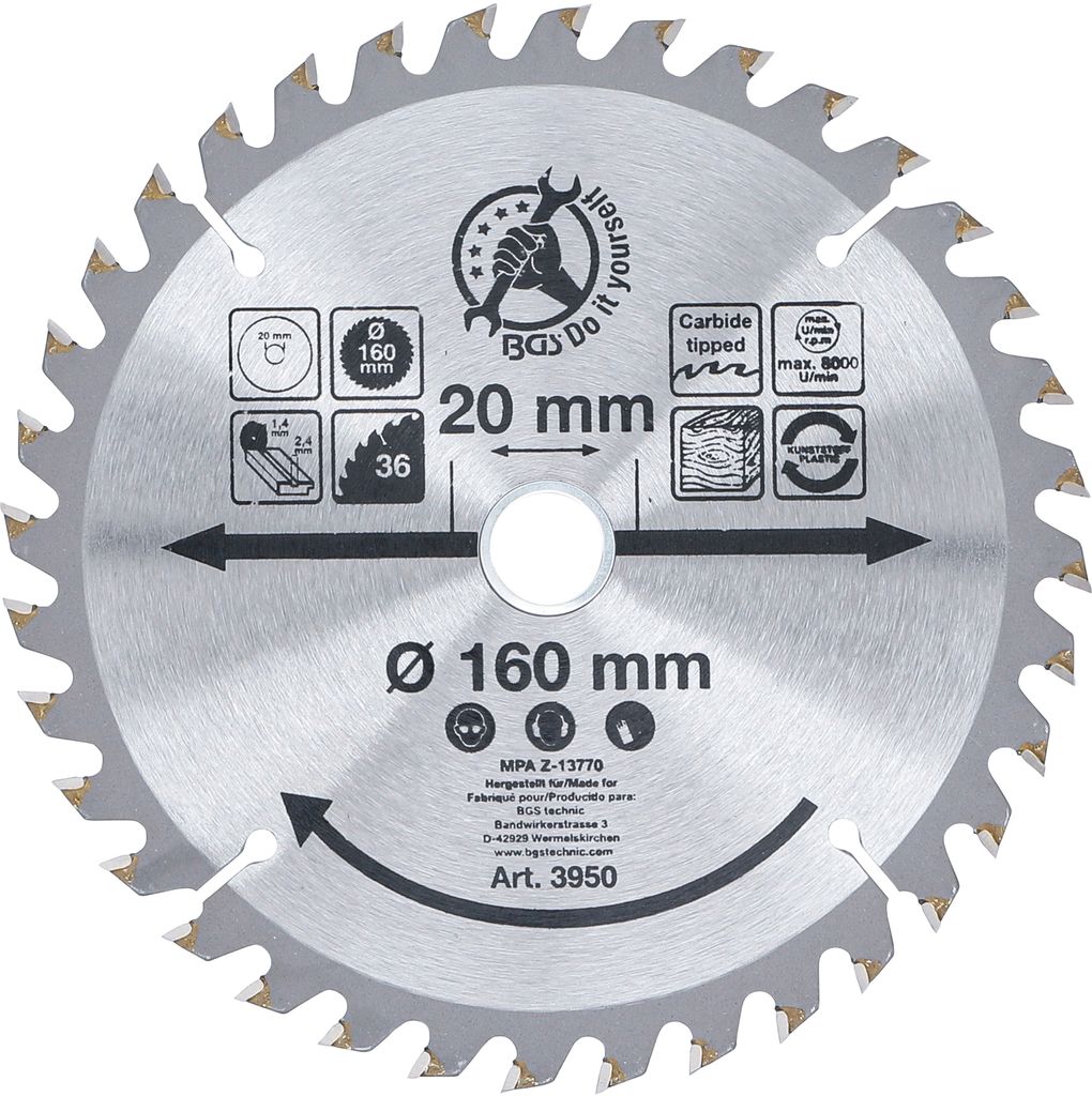 KRAFTMANN 3950 Hartmetall-Kreissägeblatt, Durchmesser 160 Produktbild 