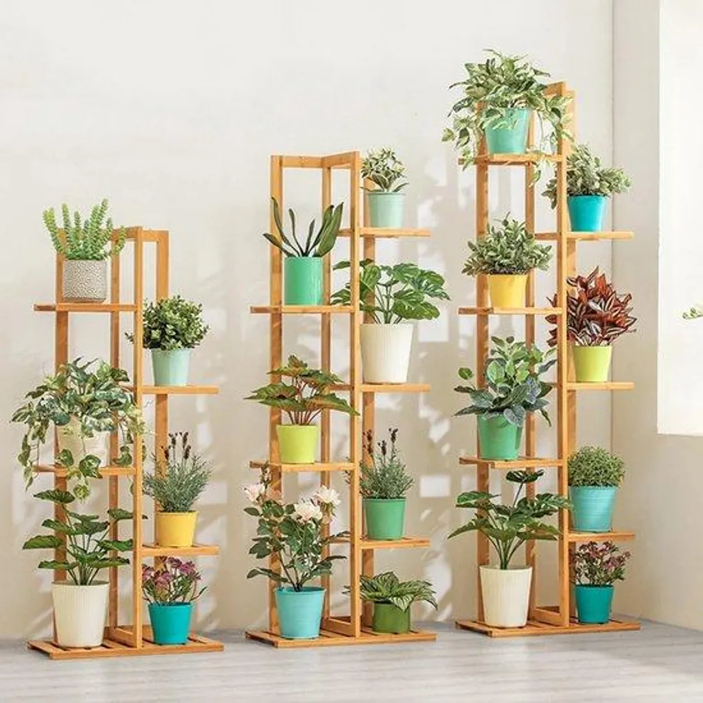 Étagère à plantes en bambou à 6 niveaux pour fleurs intérieur et balcon