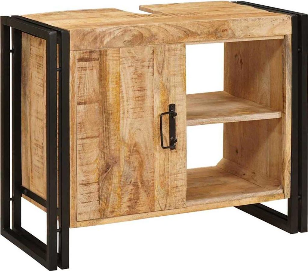 Waschbeckenunterschrank mit Tür Massives Mango-Holz, Eisen