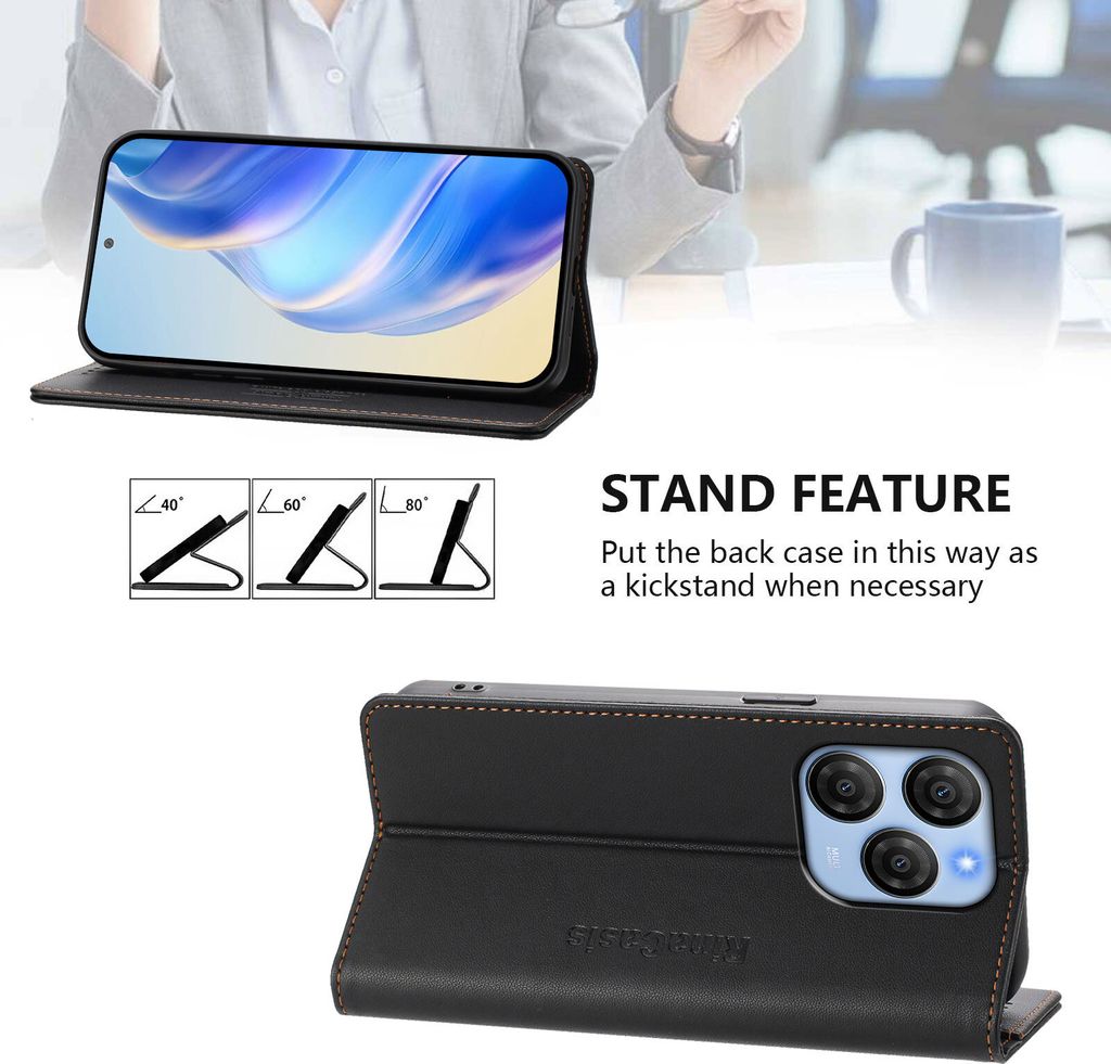 Custodia Personalizzata Per Xiaomi 13T Con Foto O Testo: Cover Flip In Pelle PU Con Portafoglio E Slot Per Carte, Nero - 2