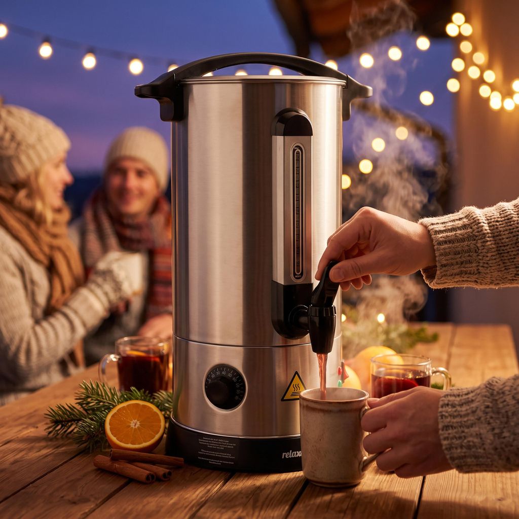 Relaxdays Glühweinkocher, 7 l, 30–110 °C, Zapfhahn