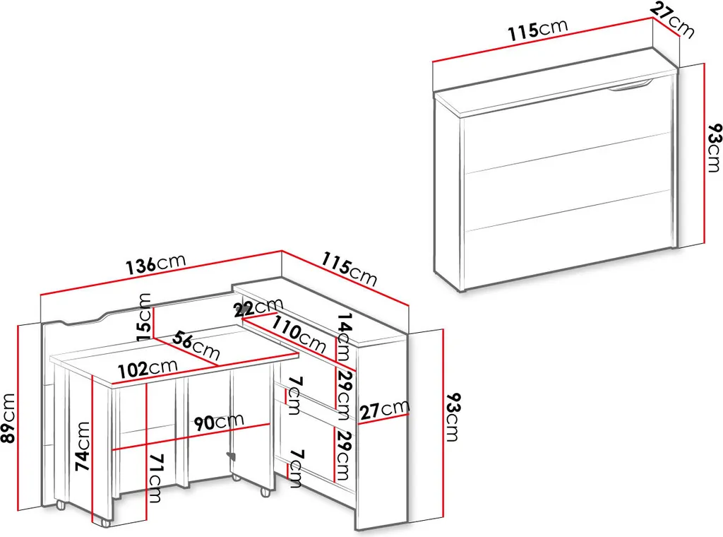 Bureau modulable CELENA gris orientation gauche structure gain de place - 14