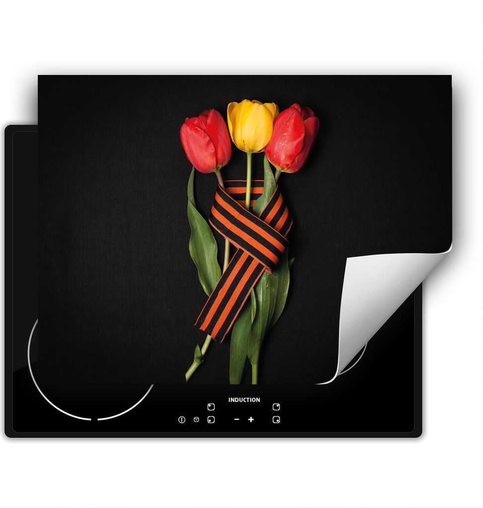 DarHaus Herdabdeckplatte 80x52 cm Anti Rutsch Matte Aufrollbar, Tulpen