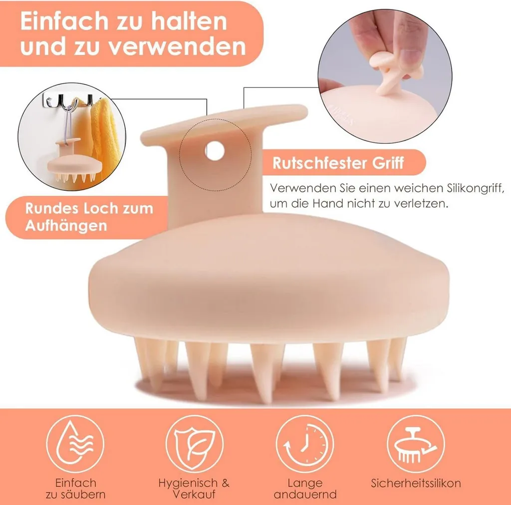 Spazzola Professionale Silicone Beige Massaggio Cute e Forfora - 6