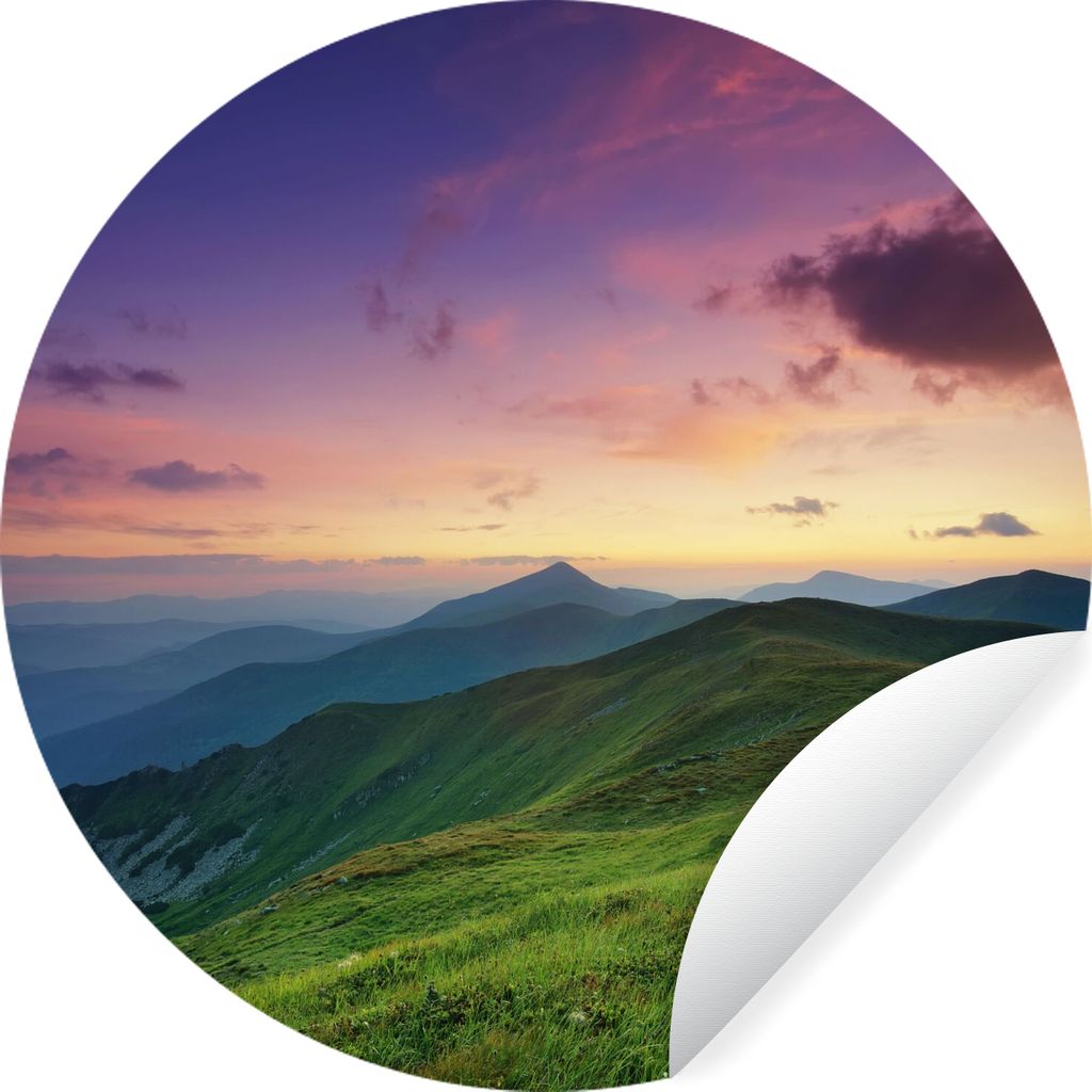 MuchoWow Runde Wandtattoo - Wandsticker Tapete Aufkleber Berg - Gras - Landschaft - Abend Ø 80 cm Selbstklebend und Repositionierbar - Wandaufkl...