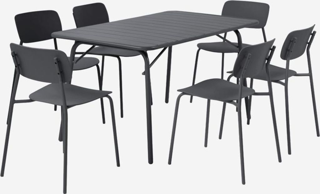 sweeek - Klappbarer Gartentisch aus Stahl + 6 Stühle - Anthrazit