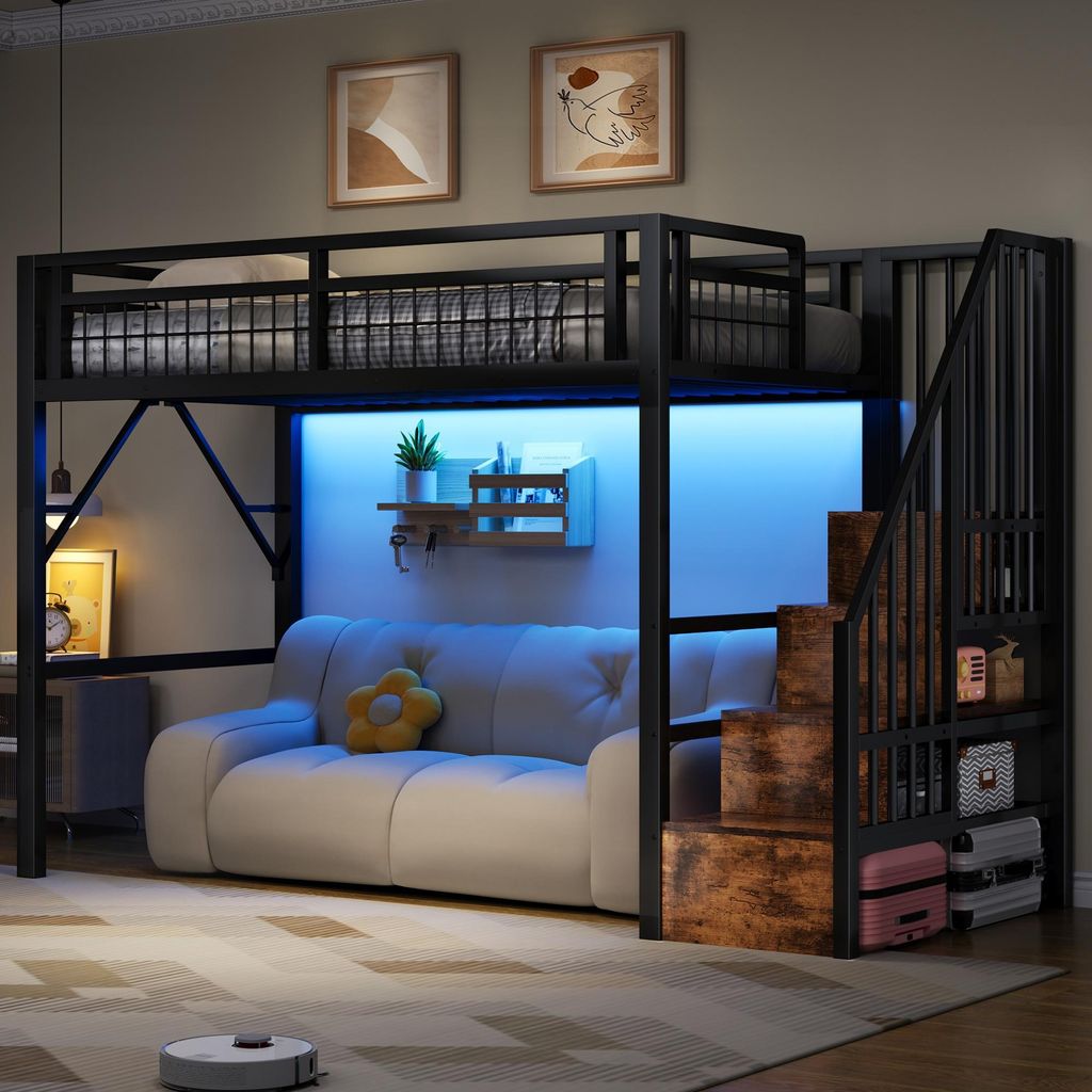 Lit mezzanine 90 x 200 cm avec bande lumineuse LED – Image du produit 