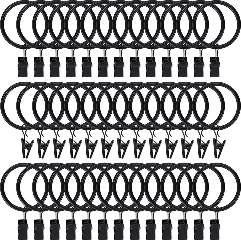 Pack von 25 Vorhang Ringe Metall Vorhang Ringe mit Clips 32 mm Innendurchmesser Vorhang Ringe für Stange Fenster Tür Duschvorhang Waschlinie (sch...