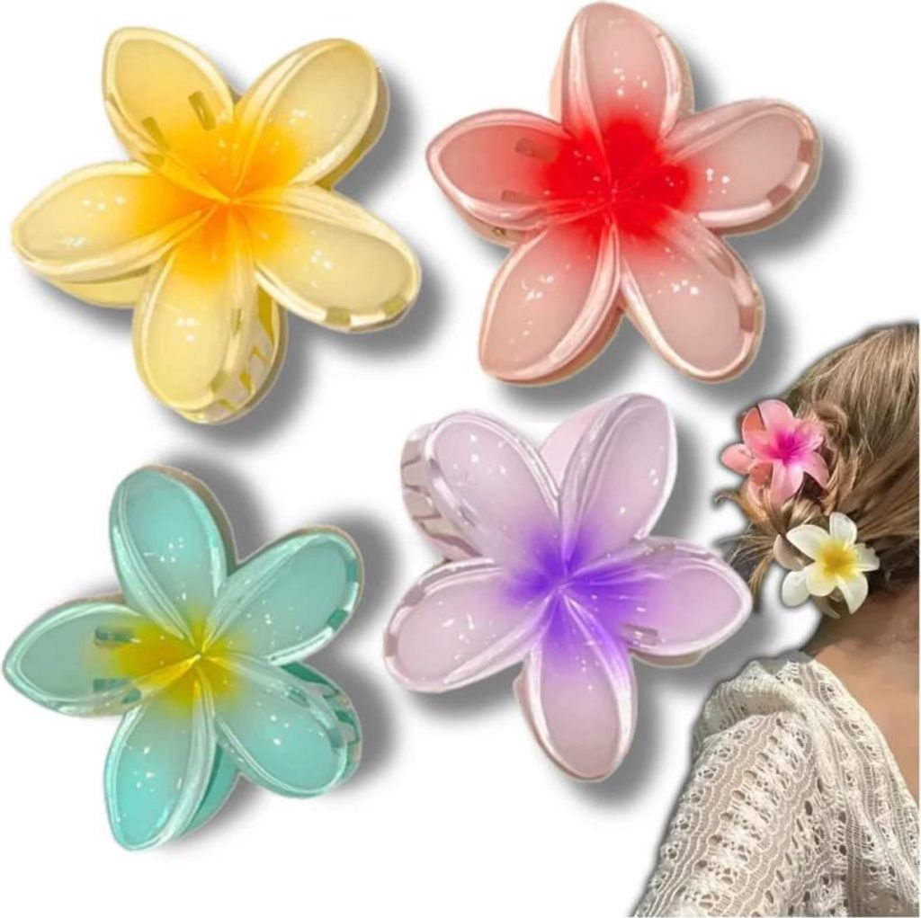 Camerazar Set di 4 fermagli floreali colorati per la Immagine del prodotto 