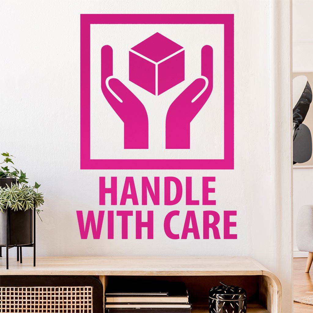 Handle with care Paket Wandtattoo Wandaufkleber Wall Sticker - Dekoration, Küche, Wohnzimmer, Schlafzimmer, Badezimmer