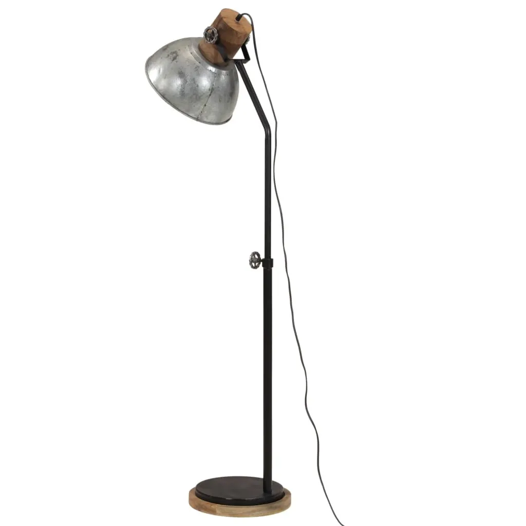 Lampada Terra Industriale Argento vidaXL | Ferro e Legno Mango E27 - 4