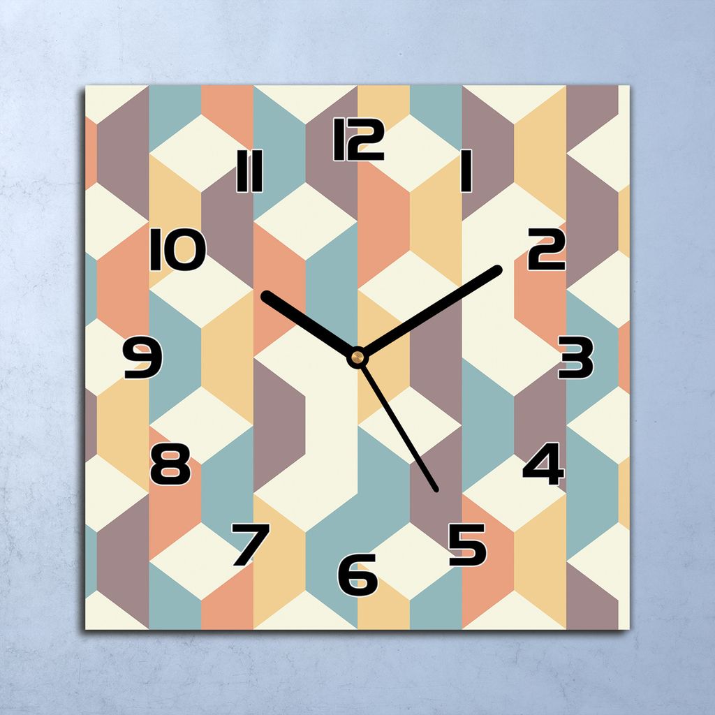 Wanduhr Echt-Glas-Küchenuhr Retro Geometrisch Quarz Lautlos 30x30 Deko Bilder