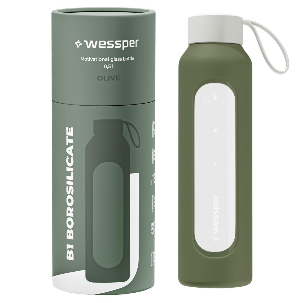Bouteille en verre Wessper avec housse en silicone – 0,5 L Image du produit 