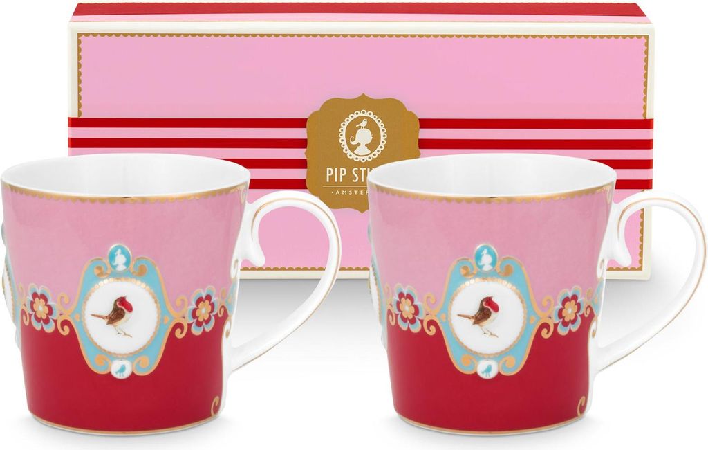 PIP STUDIO Love Birds Medallion Red-Pink Henkelbecher Large Produktbild 