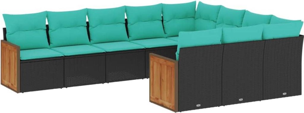 "im Sonderangebot" 10-teiliges Gartensofa-set - elegantes Design - Sitzgruppe mit Sofa, Tisch - mit Kissen, schwarzes Polyrattan - Terassenmöbel D...