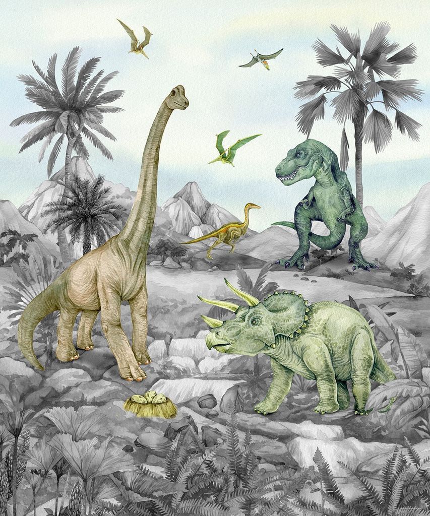 Sanders & Sanders Fototapete Dinosaurier Grau 270 x 225 cm