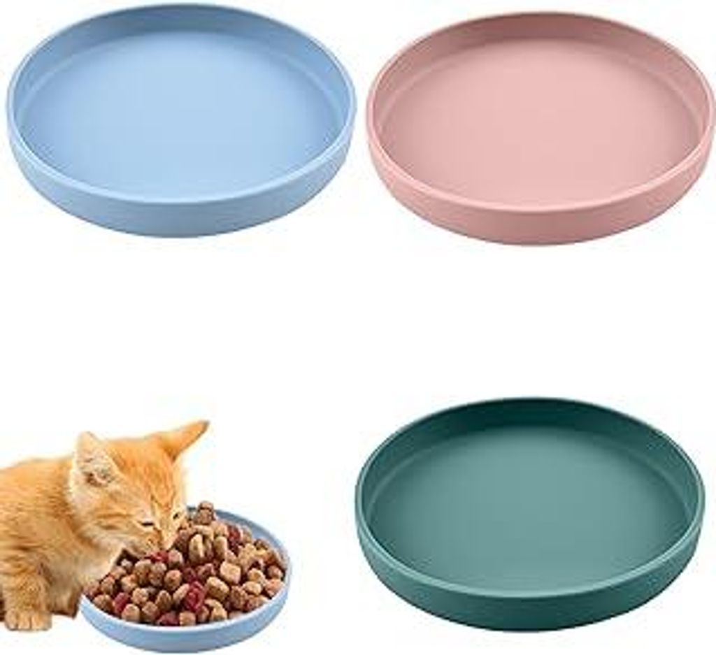 3 Stück Katzennapf, Futternapf Katze, Tricolor Katzen näpfe,18cm Silikonnapf Breit Katzen napf, für Trockenfutter und Nassfutter(Dunkelgrün, He...