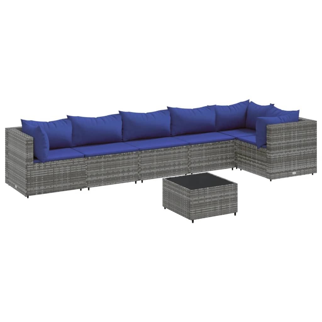 7-tlg. Garten-Lounge-Set mit Kissen Grau Poly Rattan Produktbild 
