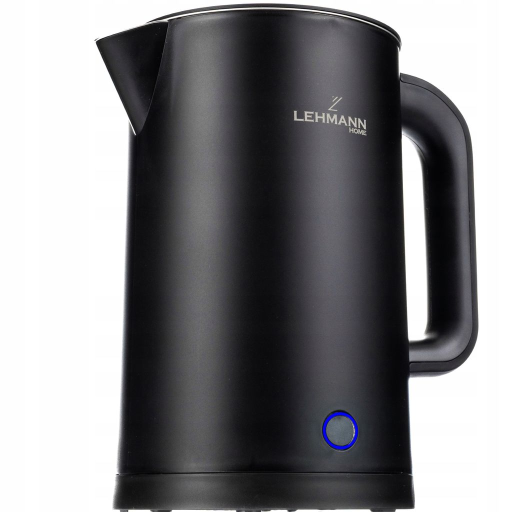 A black electric kettle on a white background.