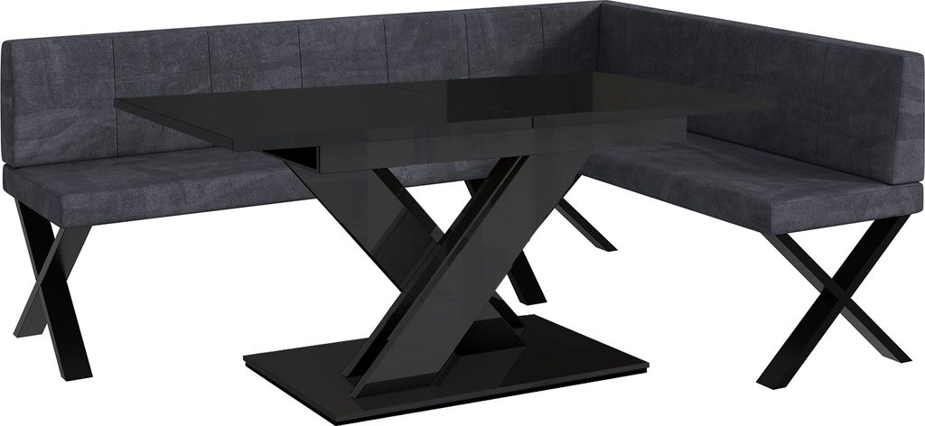 MEBLINI Eckbank für Esszimmer mit ausziehbarem Tisch - Küchenbank - Essecke - Sitzecke Küche - PETER - X-Beine 142x196x87cm Rechts - Dunkelgrau ...