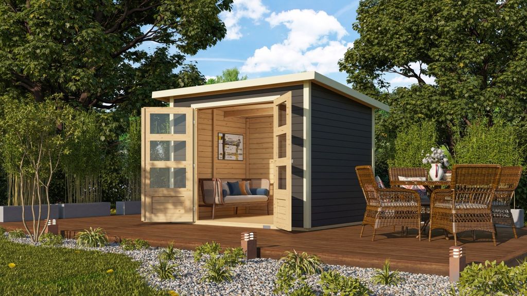 Karibu Gartenhaus Gerätehaus Stockach 3 terragrau 246x186x197 cm