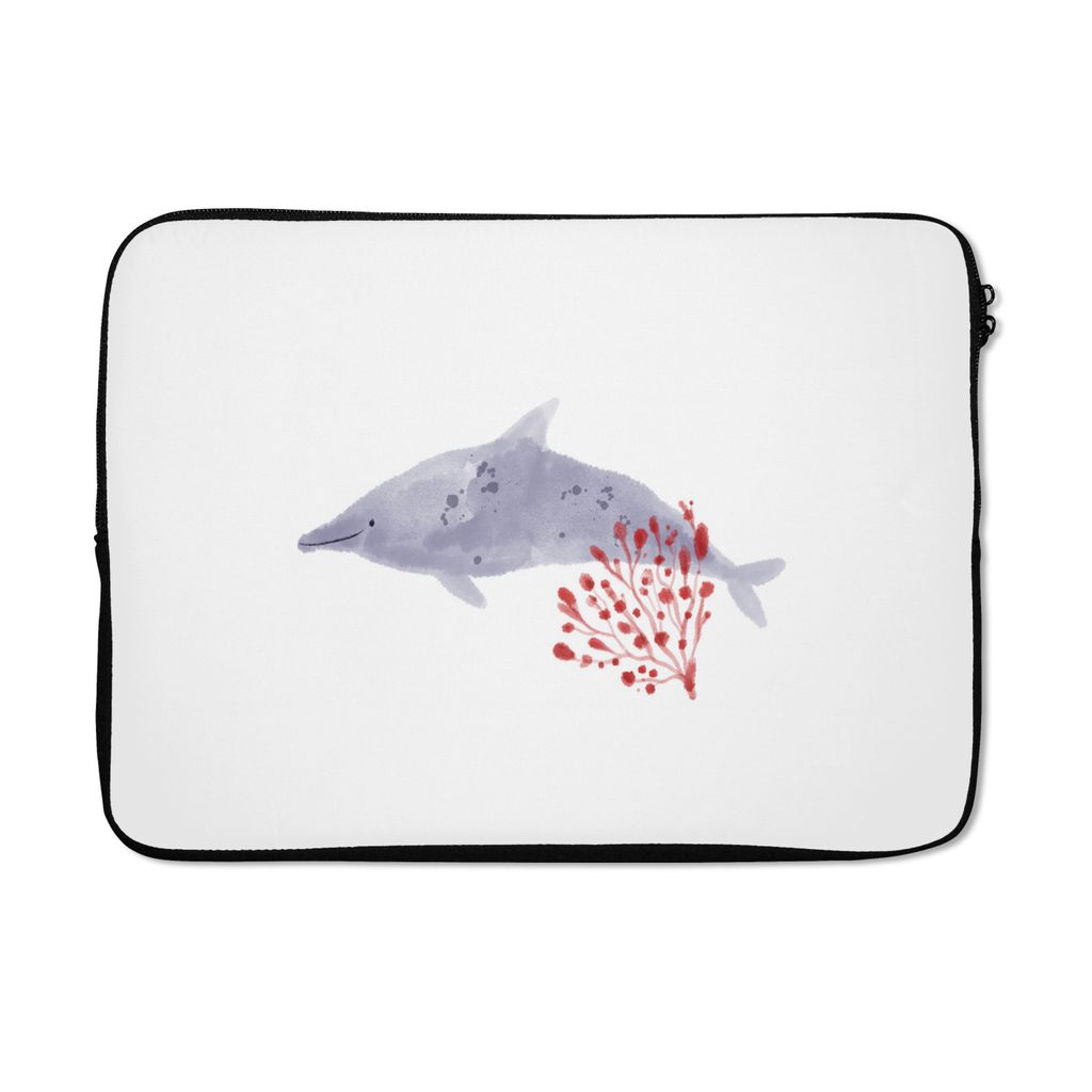 MuchoWow Laptop Hülle 13 Zoll Delfin - Pflanzen - Meer - Aquarell Laptoptasche - Laptophülle - Sleeve - Rundumschutz