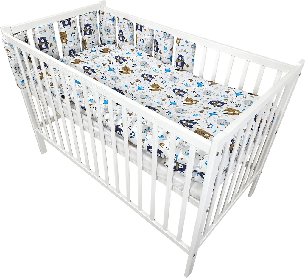 Ensemble Lit Bébé Complet avec Matelas et Accessoires Ourson Bleu