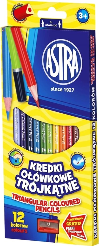 Astra driekantige potloden, 12 kleuren Productafbeelding 