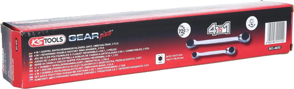 Jeu de clés à cliquet réversibles 4 en 1 KS Tools GEAR+ 503.4655 Inox - 5
