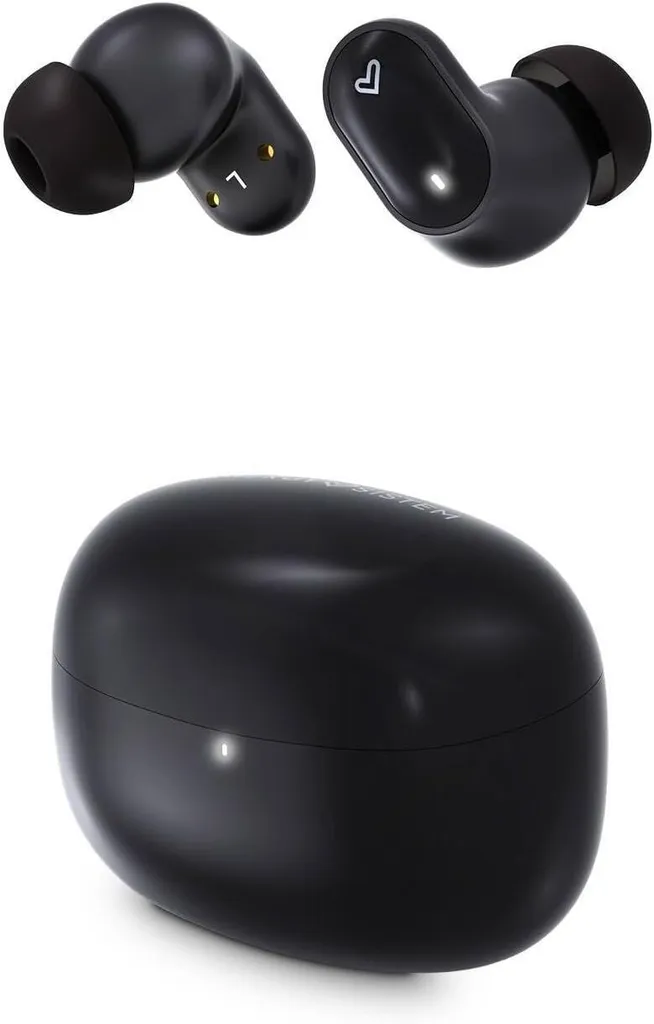 Cuffie stereo True Wireless con protezione Bluetooth 5.3 IPX5, sistema Secure-Fit+, durata della batteria di 20 ore e app ESmart Connect per la personalizzazione.
