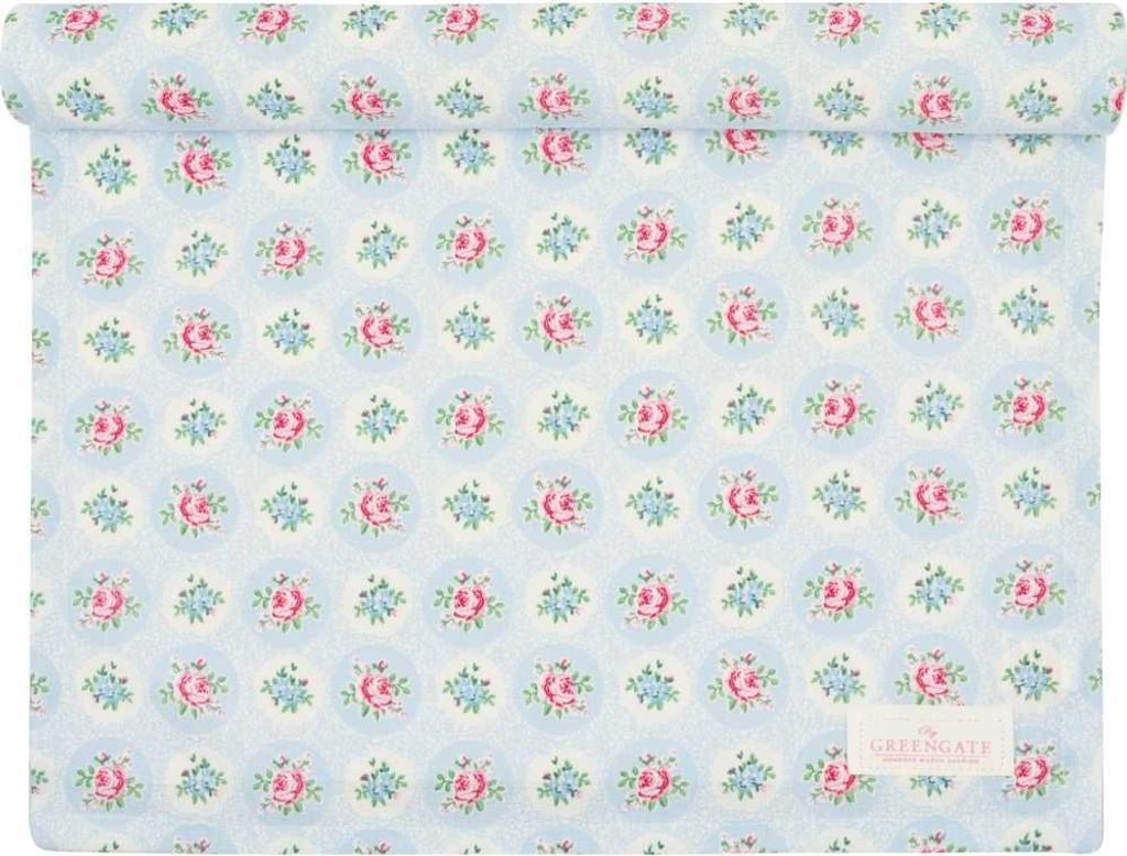 Greengate Tischläufer ELLE PALE BLUE Blau mit Blumen Baumwolle 45 x 140 cm