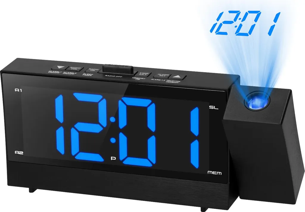 Radio-réveil projecteur plafond avec double alarme et chargeur USB