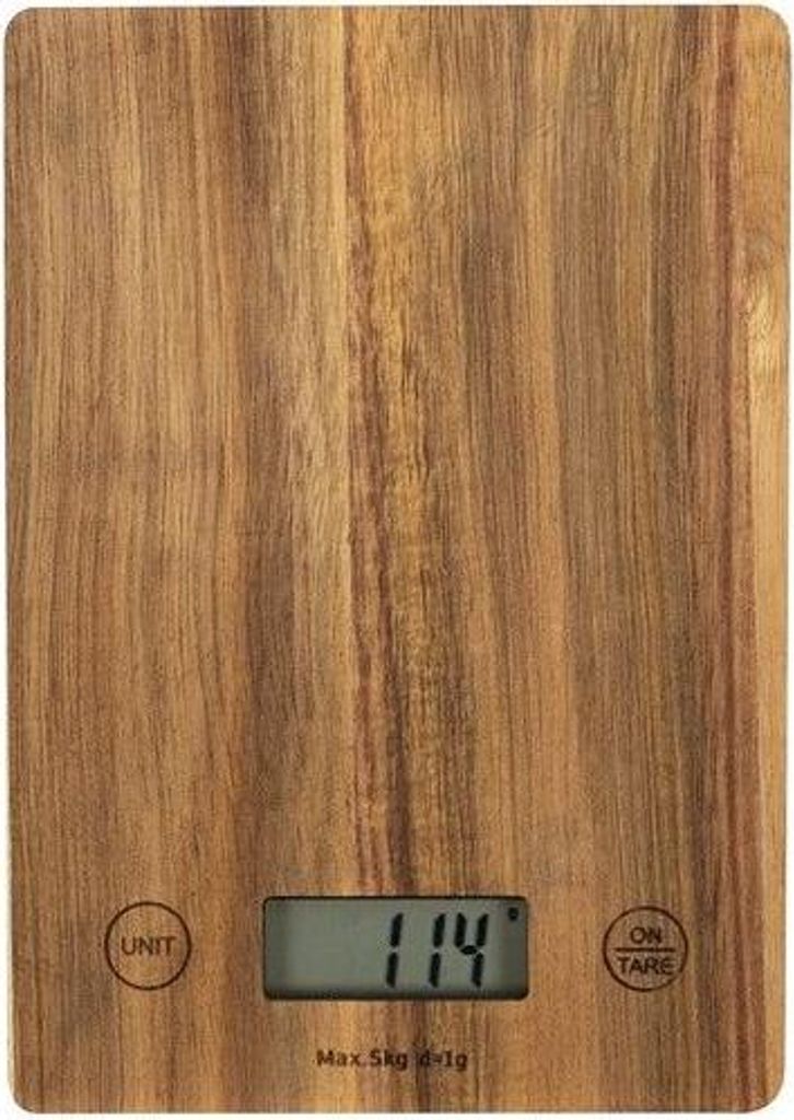 Küchenwaage, LIVOO DOM492, Akazienholz Plateau, Max. 5 kg, 4 Messeinheiten, LCD Bildschirm