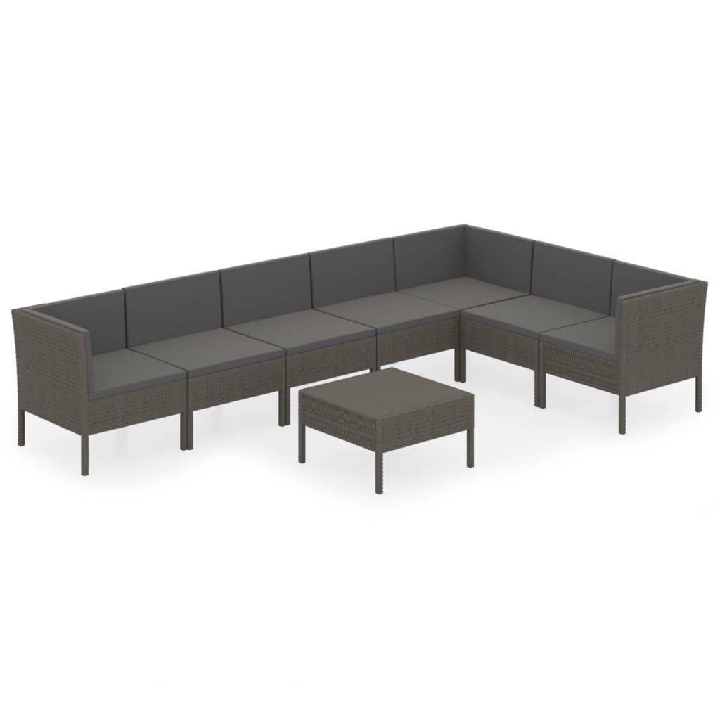 8-tlg. Garten-Lounge-Set mit Auflagen Poly Rattan Grau