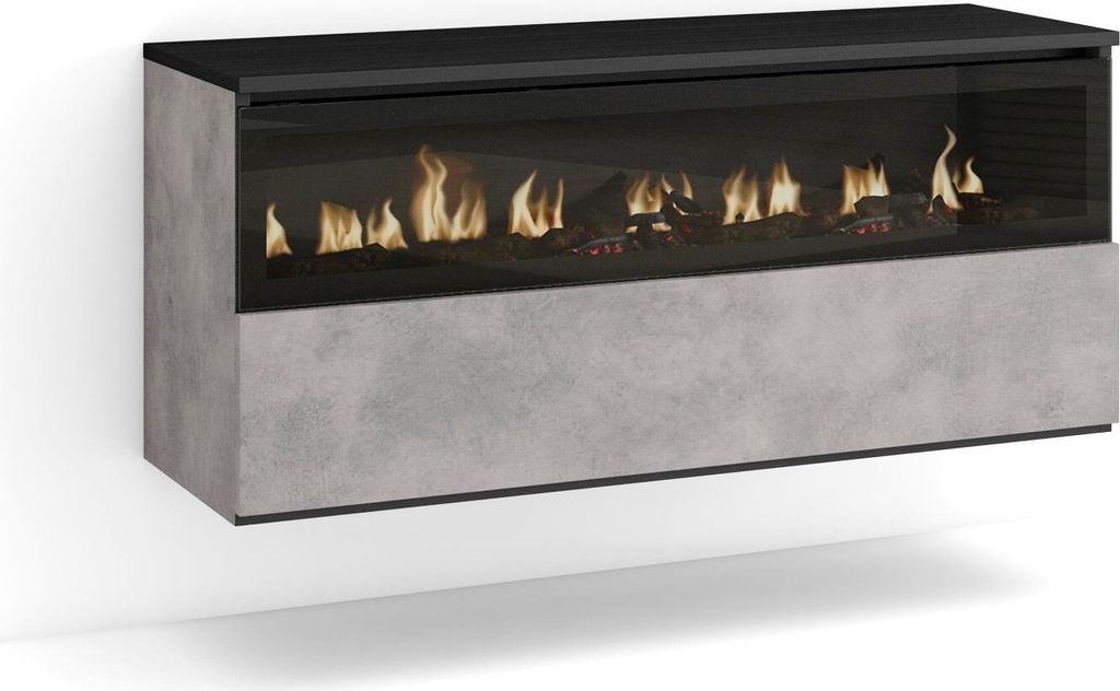 Elektrokamin LED, 102x35x45cm, 1 Öffnung, 1 Tür, Elektrokamin. Hängend, Zementgrau