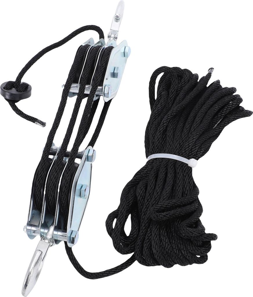 Seilzugsystem mit 3 Rollen, 15 m Seil, 2200 lbs Bruchlast, 6:1 Hubkraft, Flaschenzugsystem