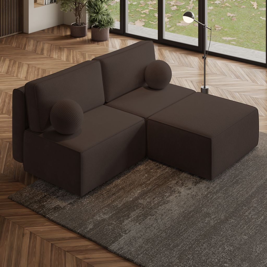 Masseno Modulare Ecksofa VARNA P mit Schlaffunktion L-Form, Sofa mit Bettkasten, Wohnzimmersofa, Couch, Soffa, Bettsofa, Couchgarnitur- Braun, POSO 06