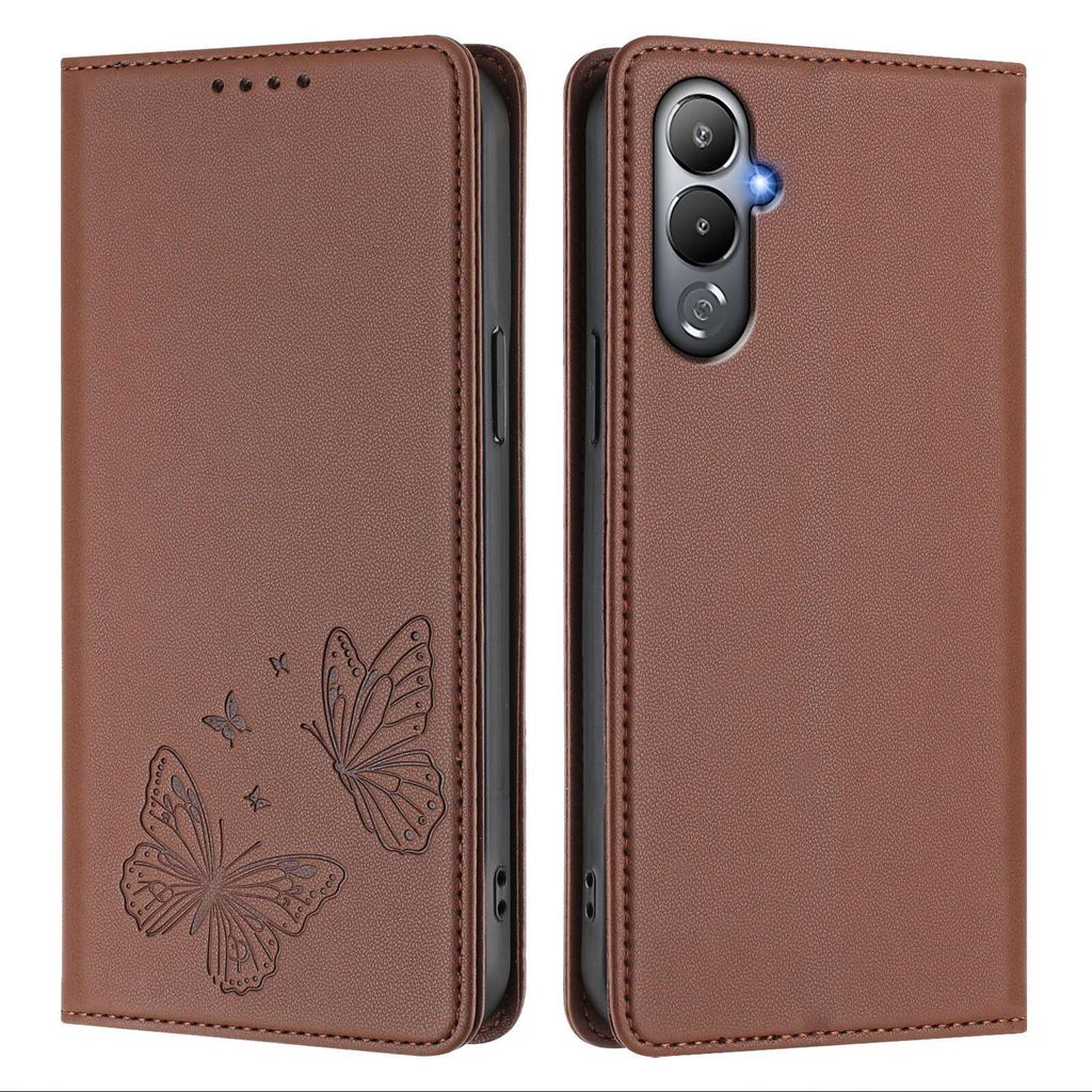 Lederhülle für Tecno Pova 4, Schmetterling Prägung Leder Brieftasche Schutzhülle mit Ständer Braun