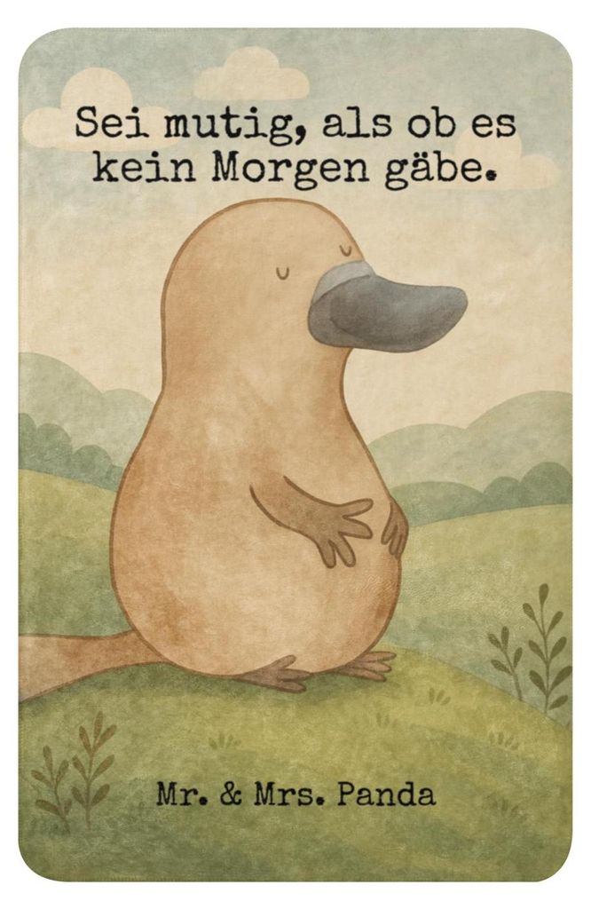 Mr. & Mrs. Panda Kuscheldecke Schnabeltier Mut Design 100 x 150 cm - Weiß - Geschenk, Neuanfang, Schmusedecke, Büro, Wärmedecke, Training, Tages...