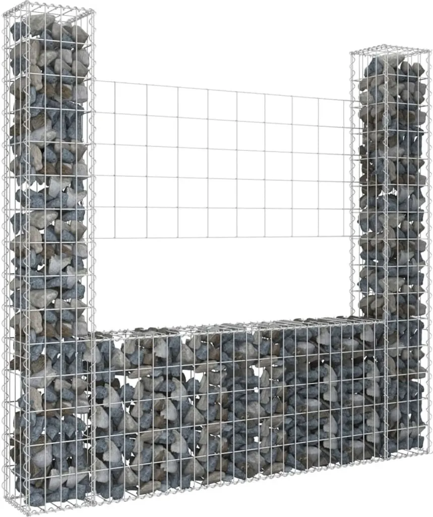 Mur de Gabion en Fer avec Colonnes pour Clôture de Jardin 140 cm