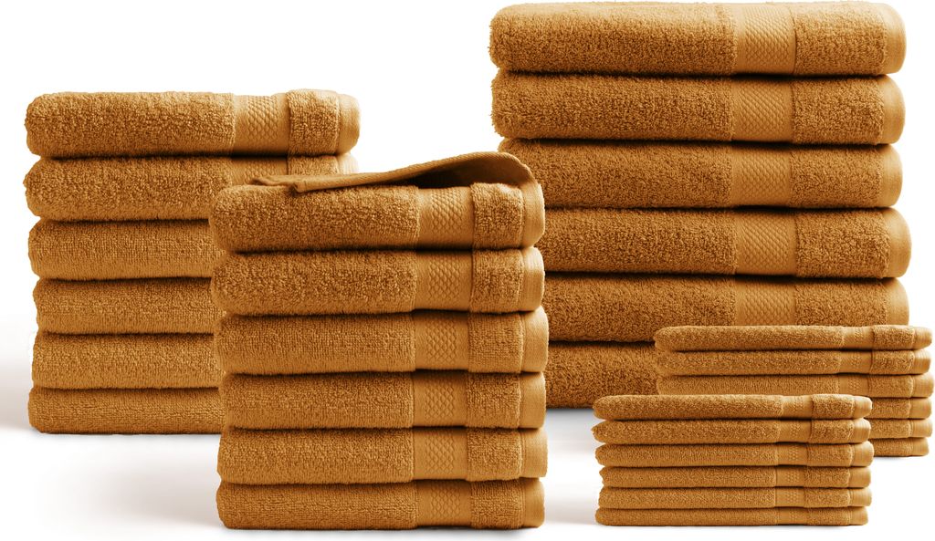DoubleDry Hotel Kollektion Handtücher Set - 30 Teilig - 100% Baumwolle - 500 g/m² - Weich - Saugstark - Ochergelb