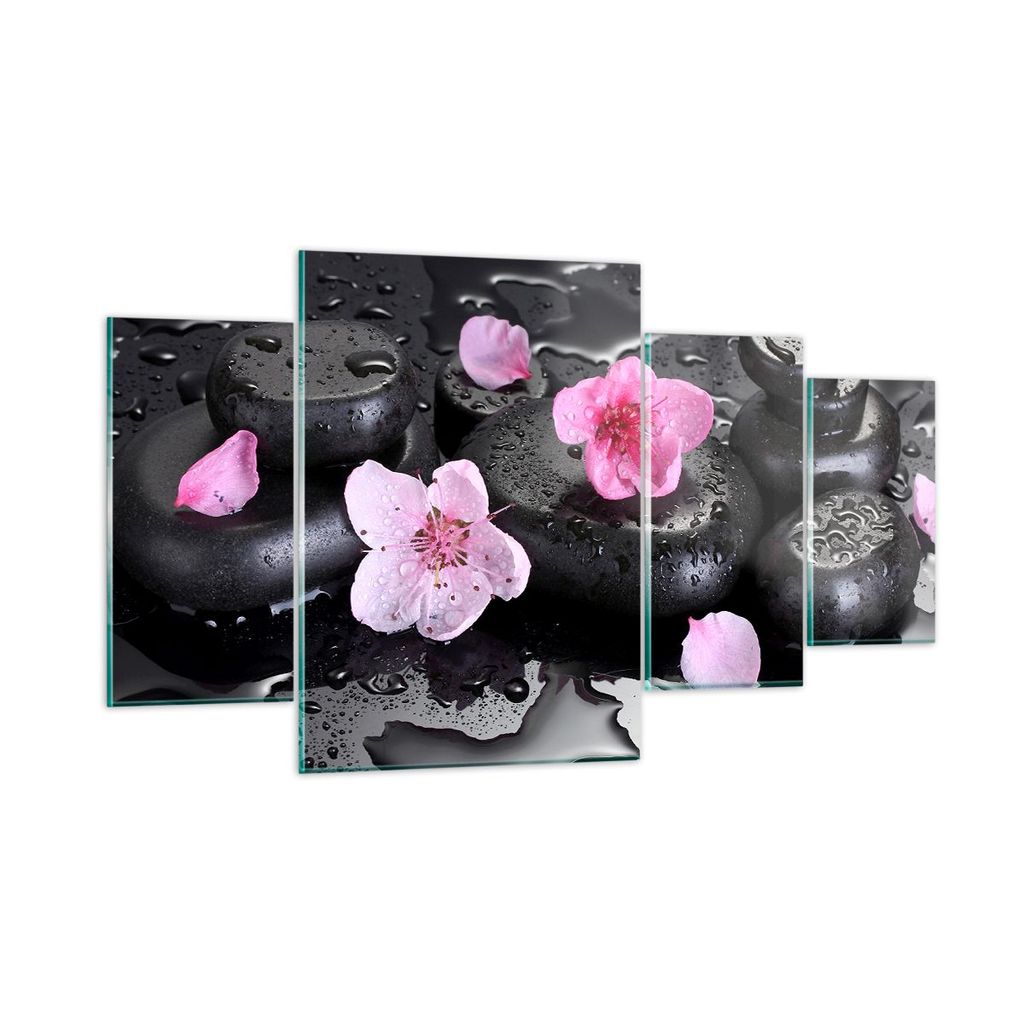 Bilder auf glas - Blumen Steine Tropfen Spa - 160x90cm - Glasbilder - Wandbilder - Kunstdruck - zum Aufhängen bereit - Wanddekoration aus Glas - G...