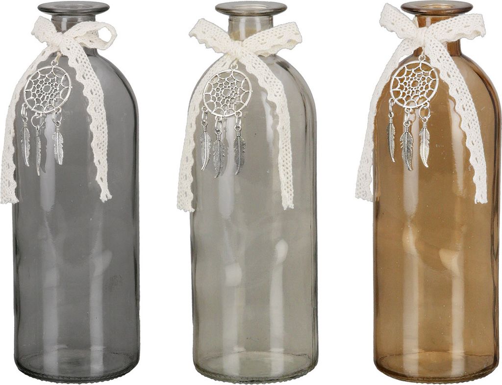 Gilde Flaschenvase, "Dreamcatcher", Glas, beige, braun, H. 20.5 cm, D. 7 cm 50626 4063387506264 2 Stück (2-fach sortiert)