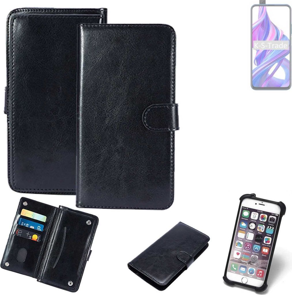 K-S-Trade 360° Hülle kompatibel mit Huawei Honor 9X schwarz Kunstleder Case BookCase WalletCase Kunstlederederhülle Handyhülle, Rundumschutz